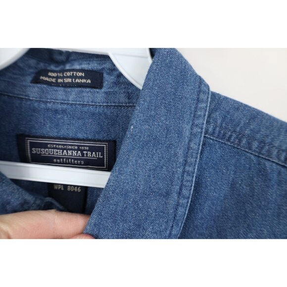 Vintage 90s Streetwear Mens Large Faded Denim Jean Collared Button Down Shirt - Picture 4 of 13